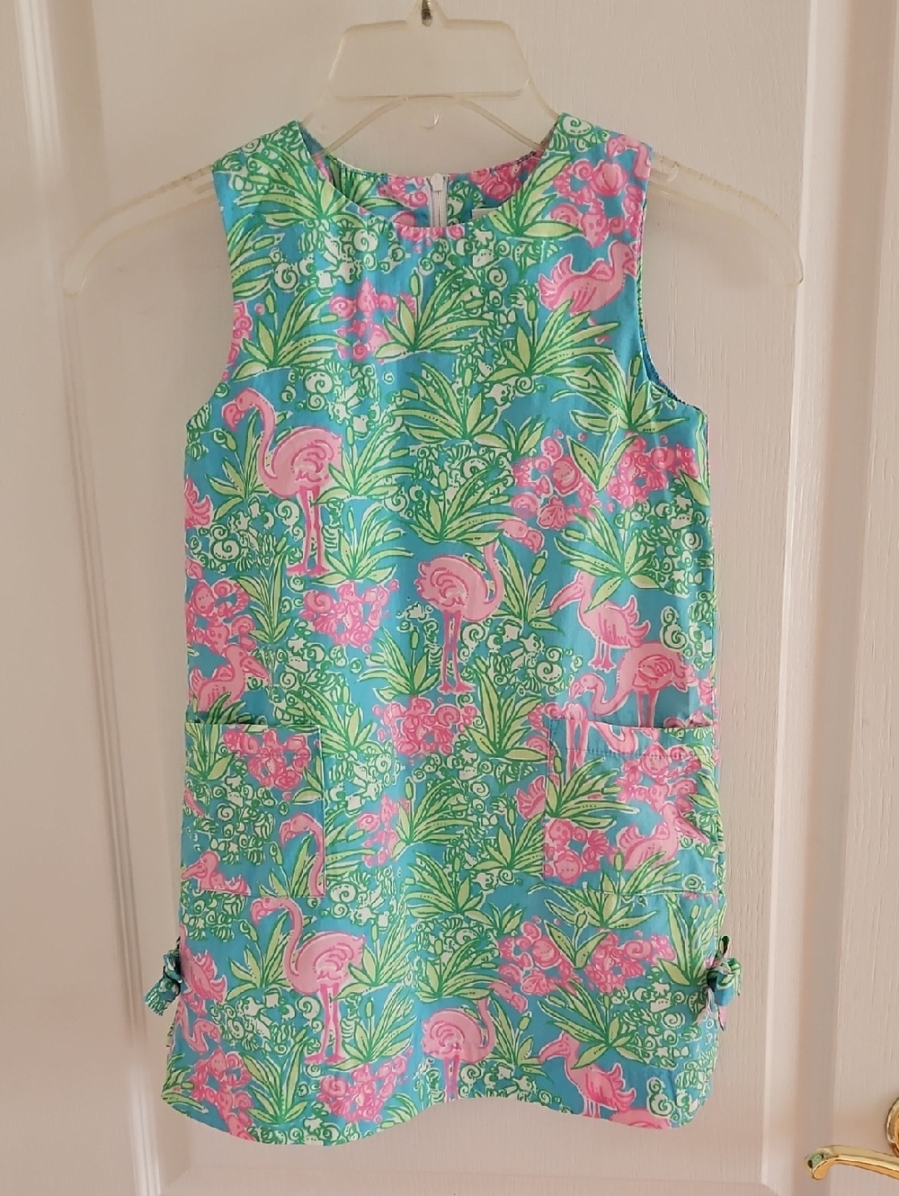 Lilly Pulitzer Turquoise & Pink Flamingo Shift Dress Girls Size 6